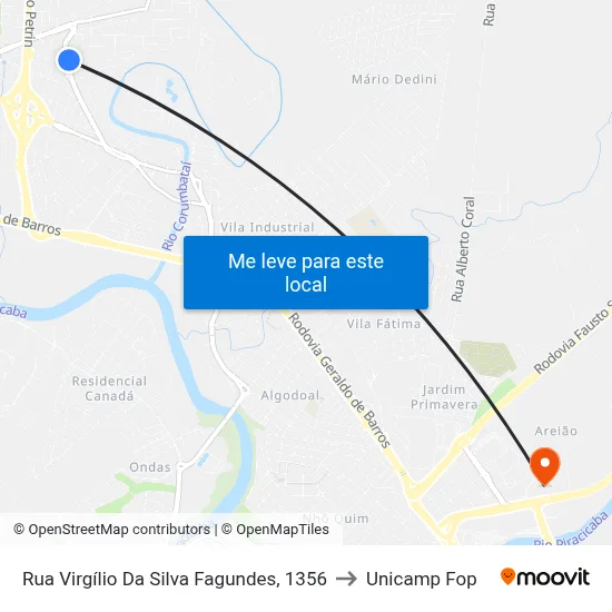Rua Virgílio Da Silva Fagundes, 1356 to Unicamp Fop map