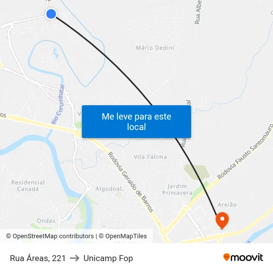 Rua Áreas, 221 to Unicamp Fop map