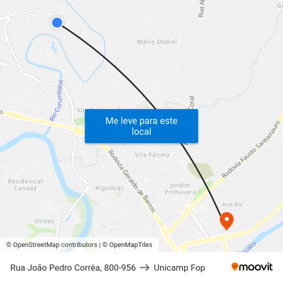Rua João Pedro Corrêa, 800-956 to Unicamp Fop map