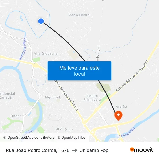 Rua João Pedro Corrêa, 1676 to Unicamp Fop map