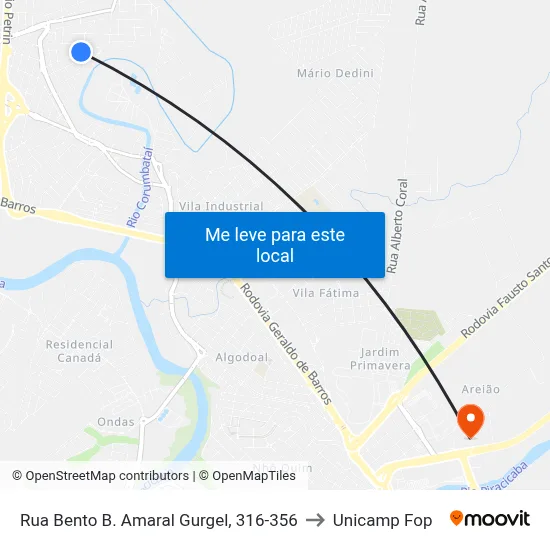 Rua Bento B. Amaral Gurgel, 316-356 to Unicamp Fop map