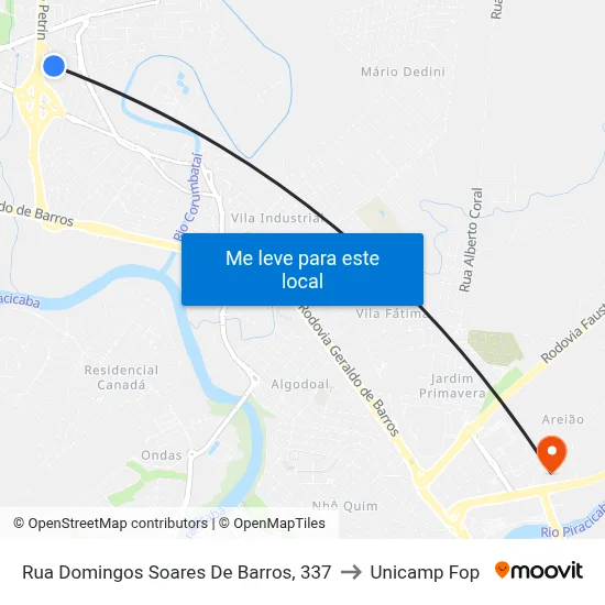 Rua Domingos Soares De Barros, 337 to Unicamp Fop map