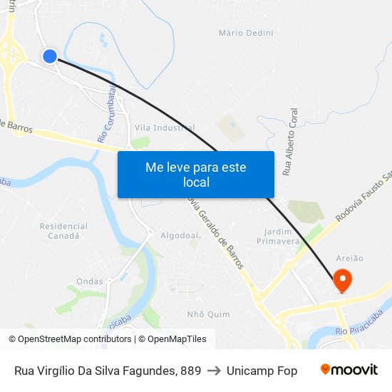 Rua Virgílio Da Silva Fagundes, 889 to Unicamp Fop map