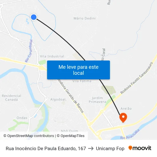 Rua Inocêncio De Paula Eduardo, 167 to Unicamp Fop map
