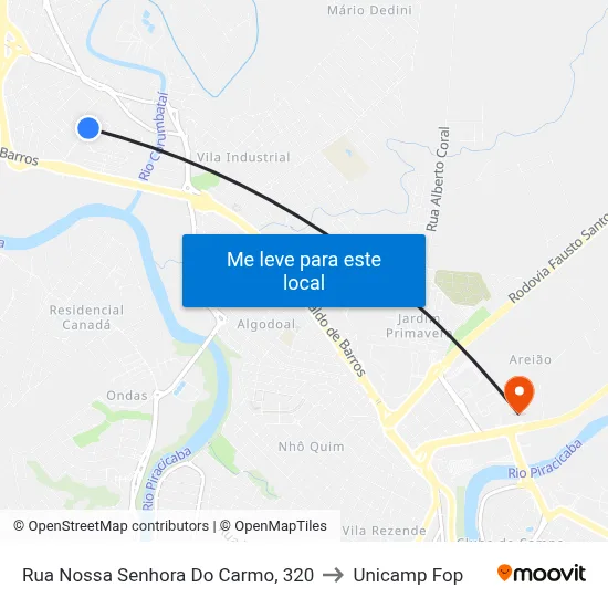 Rua Nossa Senhora Do Carmo, 320 to Unicamp Fop map