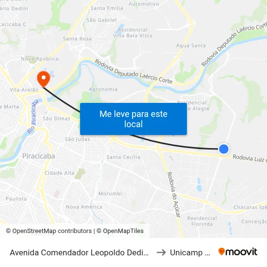 Avenida Comendador Leopoldo Dedini 612 to Unicamp Fop map