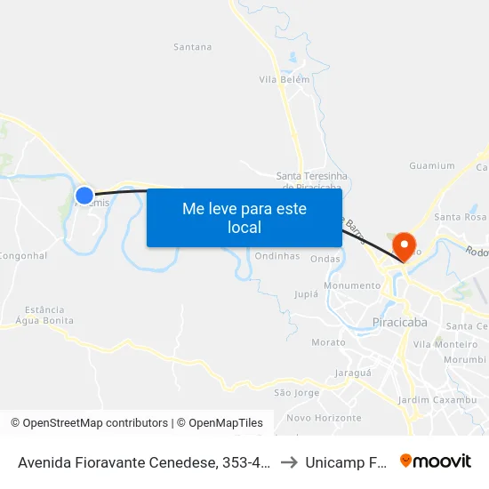 Avenida Fioravante Cenedese, 353-465 to Unicamp Fop map