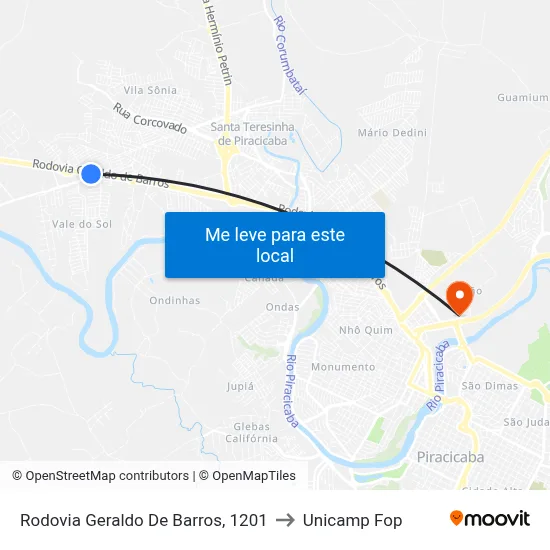 Rodovia Geraldo De Barros, 1201 to Unicamp Fop map