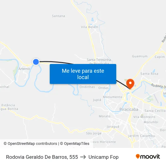 Rodovia Geraldo De Barros, 555 to Unicamp Fop map