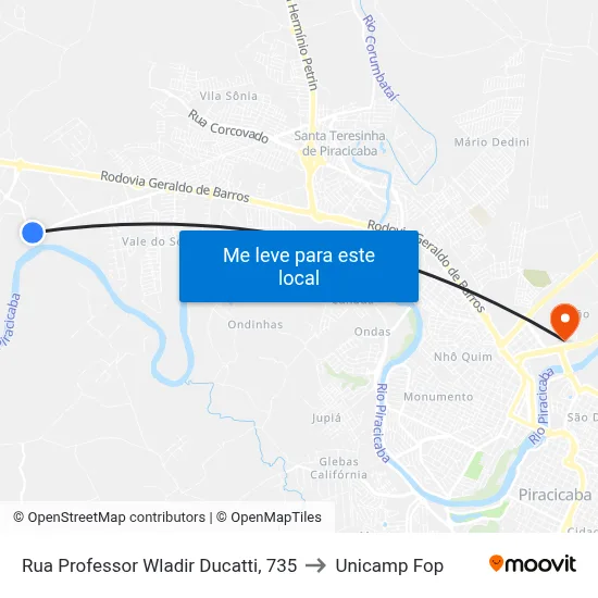 Rua Professor Wladir Ducatti, 735 to Unicamp Fop map