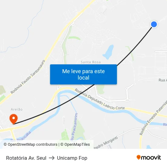 Rotatória Av. Seul to Unicamp Fop map
