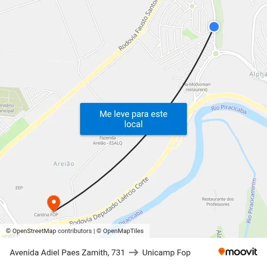Avenida Adiel Paes Zamith, 731 to Unicamp Fop map