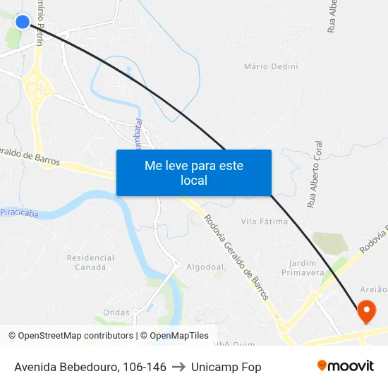 Avenida Bebedouro, 106-146 to Unicamp Fop map