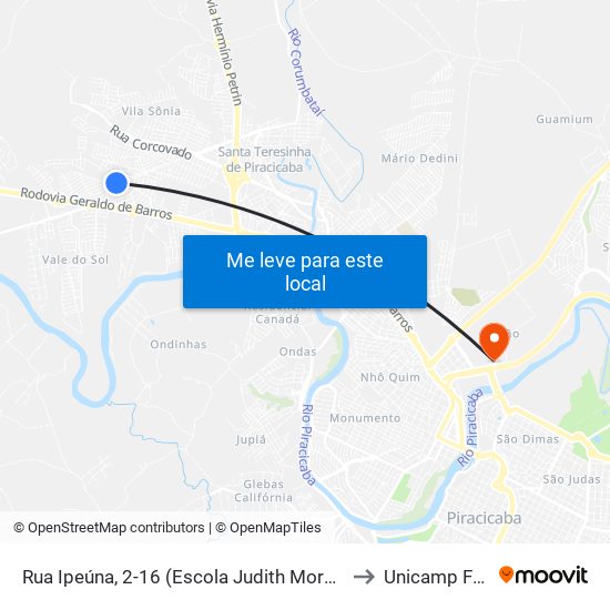 Rua Ipeúna, 2-16 (Escola Judith Moretti) to Unicamp Fop map