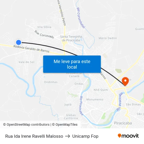 Rua Ida Irene Ravelli Malosso to Unicamp Fop map