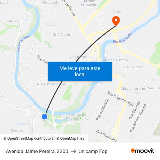 Avenida Jaime Pereira, 2200 to Unicamp Fop map