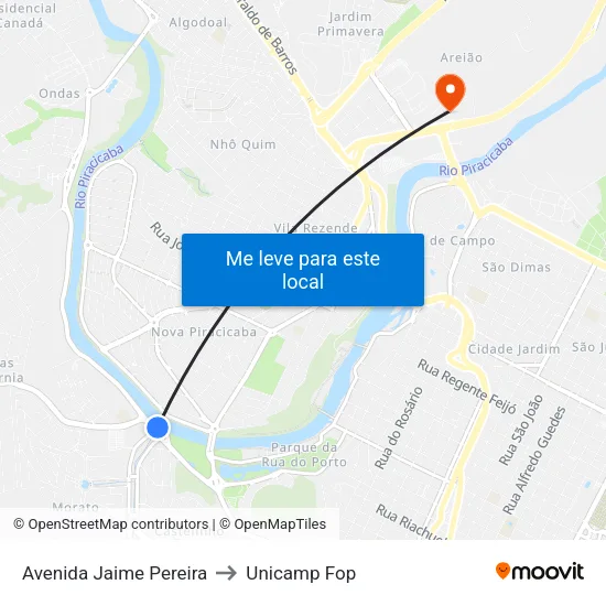 Avenida Jaime Pereira to Unicamp Fop map