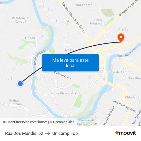 Rua Dos Mandis, 52 to Unicamp Fop map