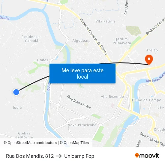 Rua Dos Mandis, 812 to Unicamp Fop map