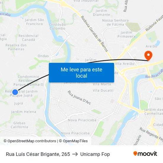 Rua Luís César Brigante, 265 to Unicamp Fop map