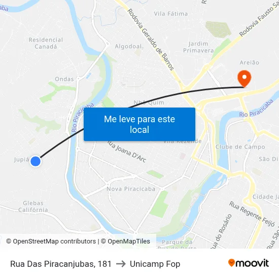 Rua Das Piracanjubas, 181 to Unicamp Fop map