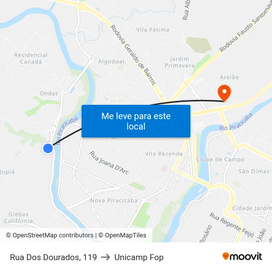 Rua Dos Dourados, 119 to Unicamp Fop map