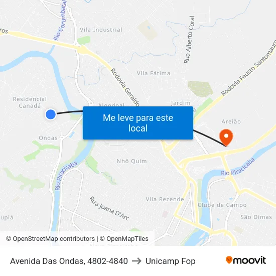 Avenida Das Ondas, 4802-4840 to Unicamp Fop map