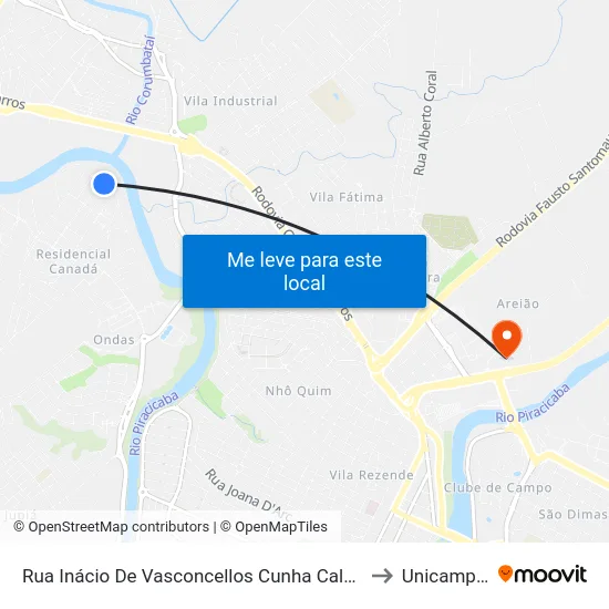 Rua Inácio De Vasconcellos Cunha Caldeira, 72-140 to Unicamp Fop map