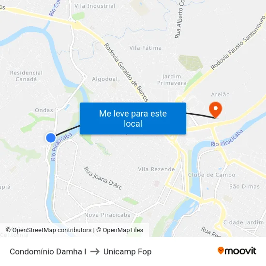 Condomínio Damha I to Unicamp Fop map