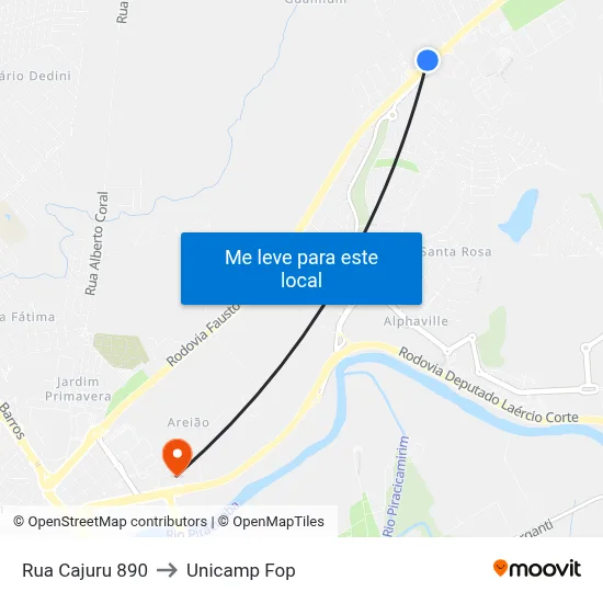 Rua Cajuru 890 to Unicamp Fop map
