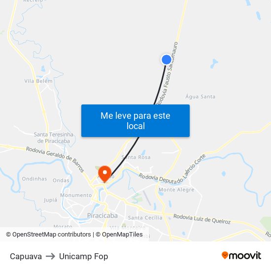 Capuava to Unicamp Fop map