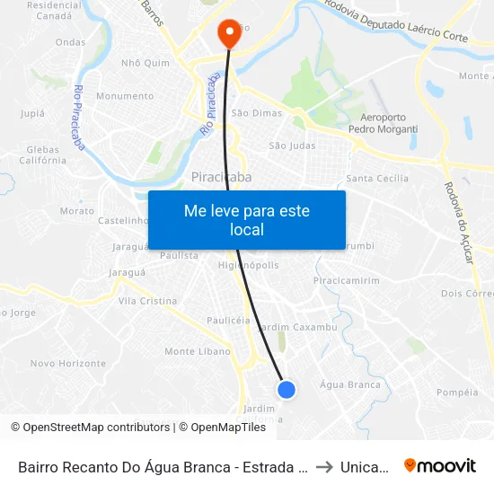 Bairro Recanto Do Água Branca - Estrada Francisco Luiz Rasera, 547 to Unicamp Fop map
