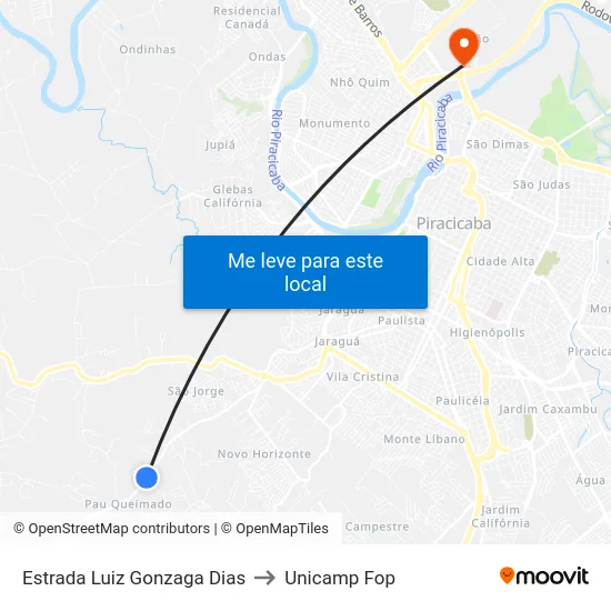 Estrada Luiz Gonzaga Dias to Unicamp Fop map