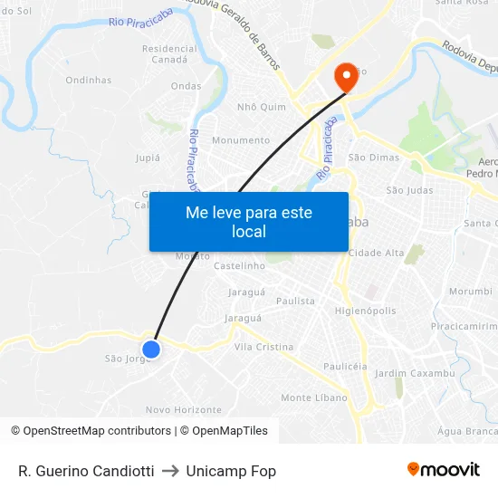R. Guerino Candiotti to Unicamp Fop map