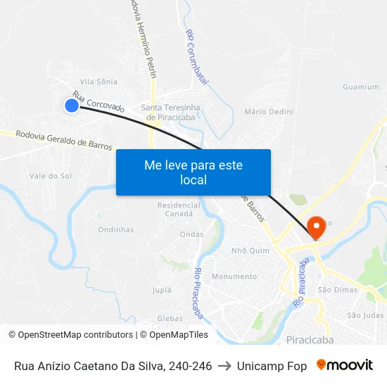 Rua Anízio Caetano Da Silva, 240-246 to Unicamp Fop map