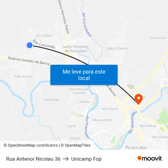 Rua Antenor Nicolau 36 to Unicamp Fop map