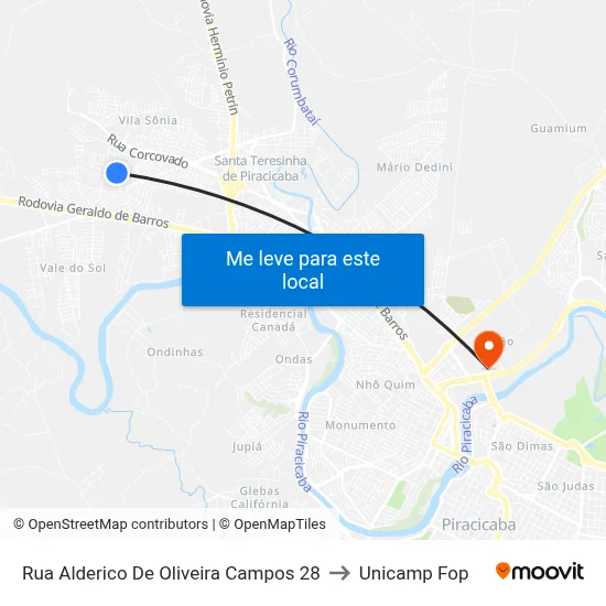 Rua Alderico De Oliveira Campos 28 to Unicamp Fop map