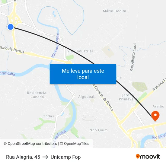 Rua Alegria, 45 to Unicamp Fop map
