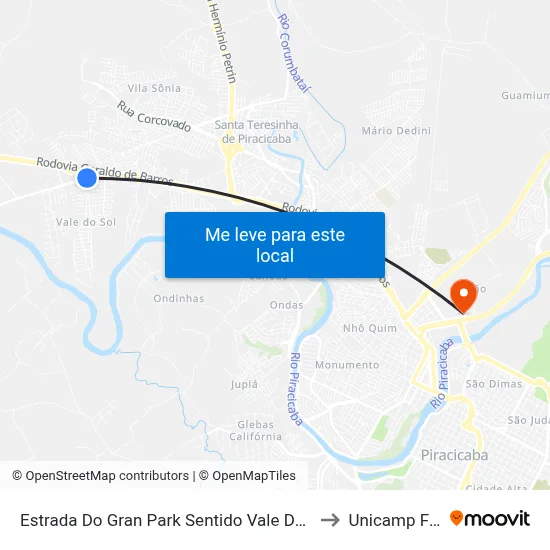 Estrada Do Gran Park Sentido Vale Do Sol to Unicamp Fop map