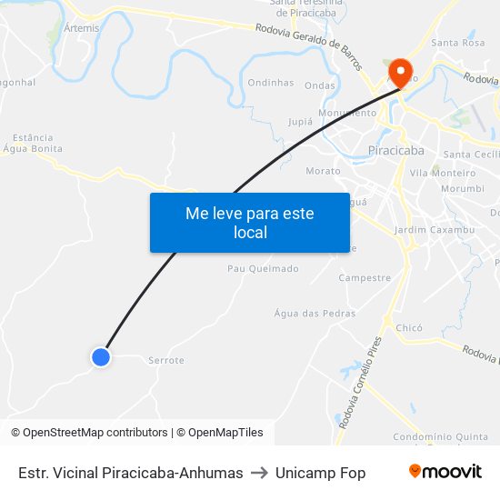 Estr. Vicinal Piracicaba-Anhumas to Unicamp Fop map