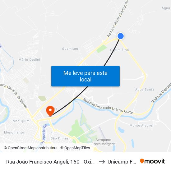 Rua João Francisco Angeli, 160 - Oxipira to Unicamp Fop map