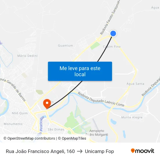 Rua João Francisco Angeli, 160 to Unicamp Fop map