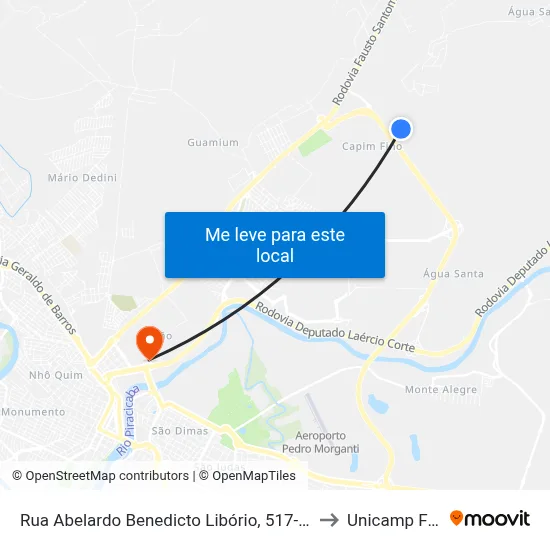 Rua Abelardo Benedicto Libório, 517-775 to Unicamp Fop map