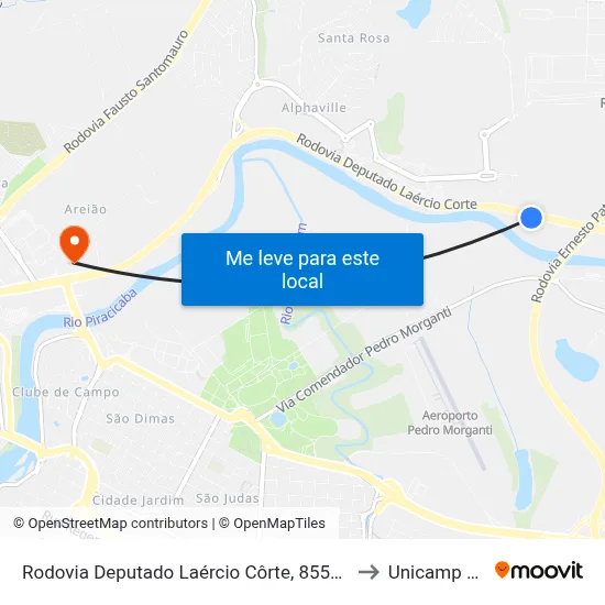 Rodovia Deputado Laércio Côrte, 8550-8994 to Unicamp Fop map