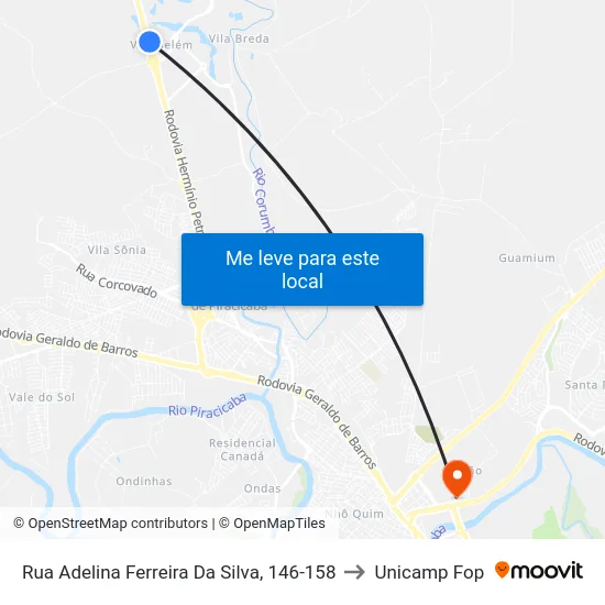Rua Adelina Ferreira Da Silva, 146-158 to Unicamp Fop map