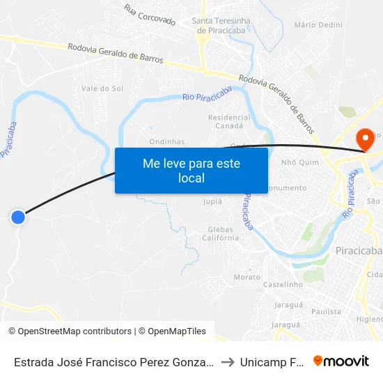 Estrada José Francisco Perez Gonzalez to Unicamp Fop map