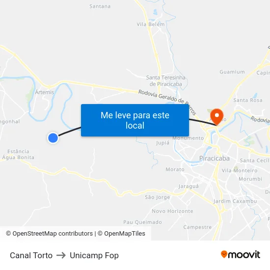 Canal Torto to Unicamp Fop map