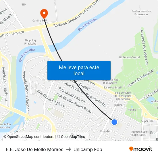 E.E. José De Mello Moraes to Unicamp Fop map
