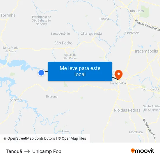 Tanquã to Unicamp Fop map