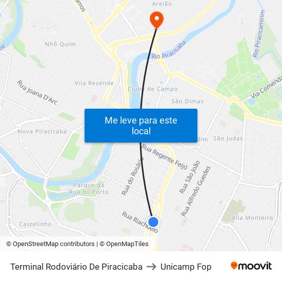 Terminal Rodoviário De Piracicaba to Unicamp Fop map